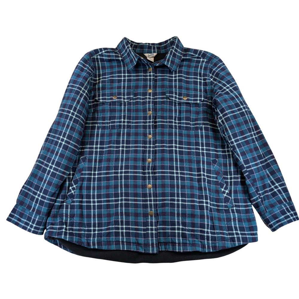 Duluth Trading Free Swingin Lined Flannel Shirt Jac Womens XXL Blue Plaid 74751